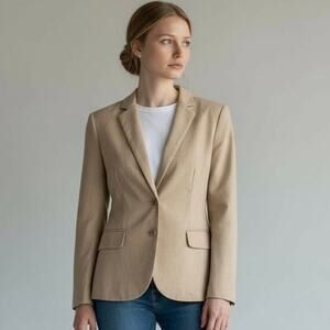 Banana Republic Women's 2P Wool Blend Blazer Tan Single Button Jacket